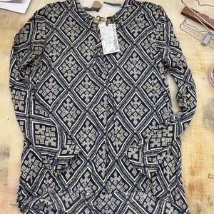 Elegant Navy Geometric Women's Blouse